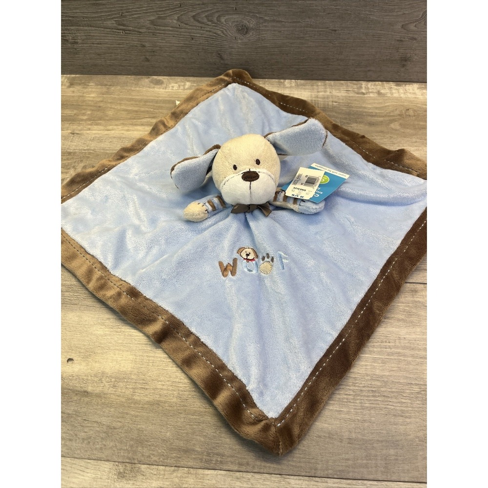 Carters Puppy Dog WOOF Lovey Security Blanket Rattle Blue & Brown